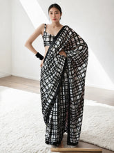 Chinon Digital Print Ready To Wear Saree With Blouse Piece-MWB-VP5021-BLACK